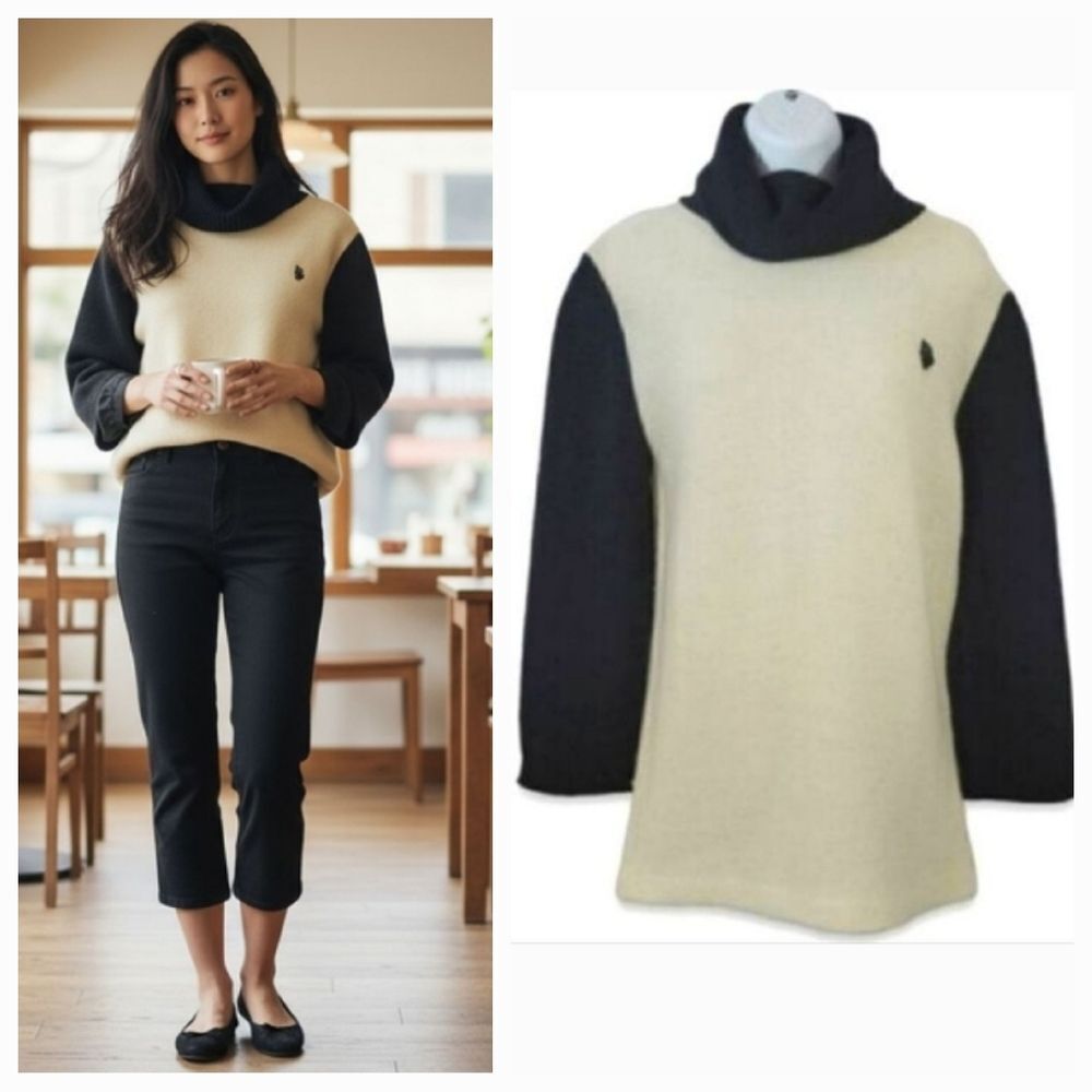 Vintage 60s Christian Dior London Colorblock Turtleneck Sweater in Cream/Black